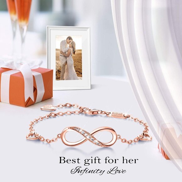 Womens 925 Sterling Silver Bracelets Infinity Endless Love Symbol Charm Adjustab - Picture 2 of 7